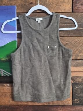 Anthropologie Olive Ribbed Tank with Snap-Accent Pocket